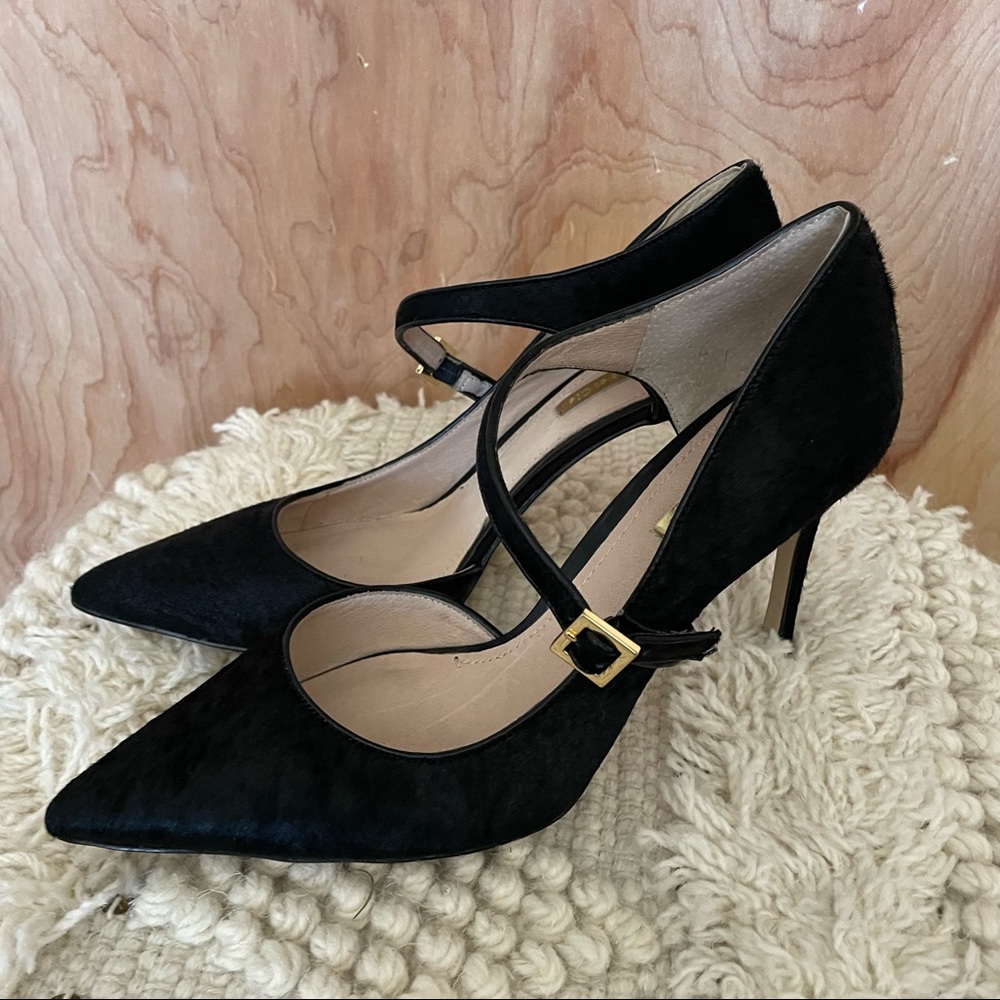 Louise et Cié Inulya Black Calf Hair Pointy Toe Pumps - Picture 2 of 8